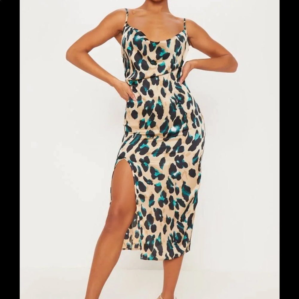 Women's leopard cowl neck tank dress from pretty little thing. Never worn,size 4